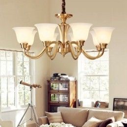 Grote luxe rustieke retro vintage kroonluchter van massief messing met glazen kappen van puur messing
