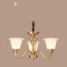 Grote luxe rustieke retro vintage kroonluchter van massief messing met glazen kappen van puur messing