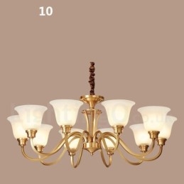 Grote luxe rustieke retro vintage kroonluchter van massief messing met glazen kappen van puur messing