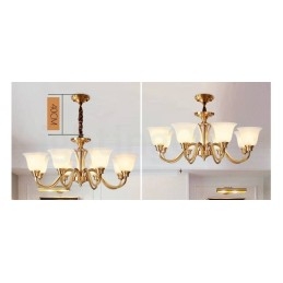 Grote luxe rustieke retro vintage kroonluchter van massief messing met glazen kappen van puur messing
