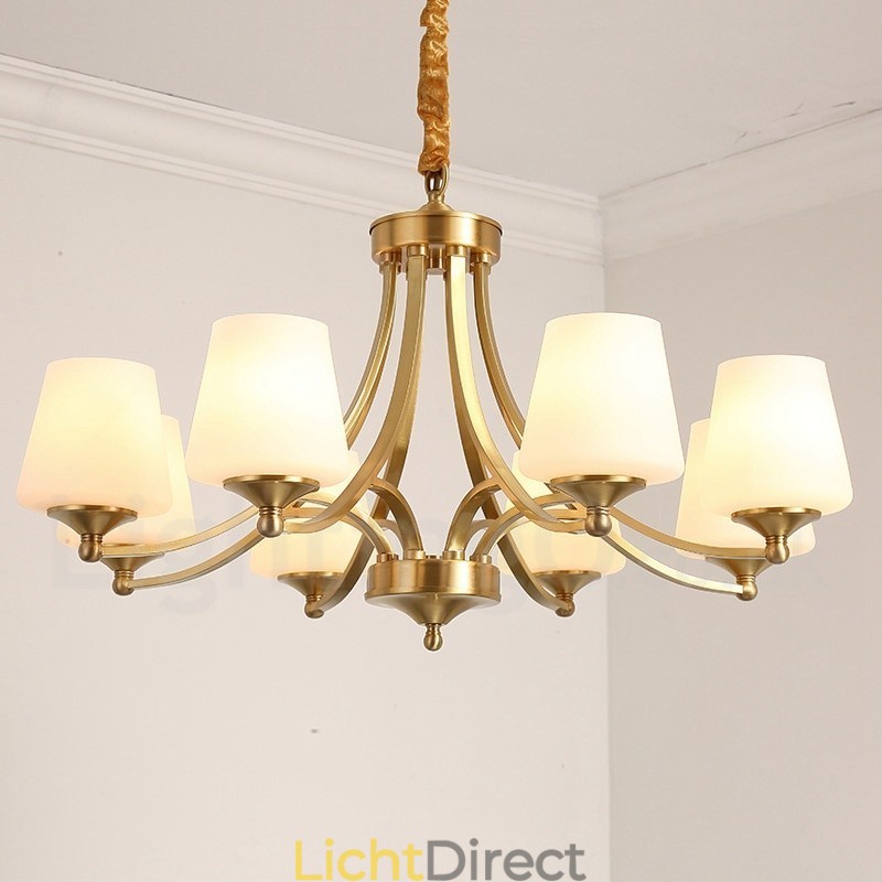 Grote luxe rustieke retro vintage kroonluchter van puur messing met glazen kappen