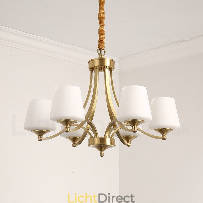 Grote luxe rustieke retro vintage kroonluchter van puur messing met glazen kappen