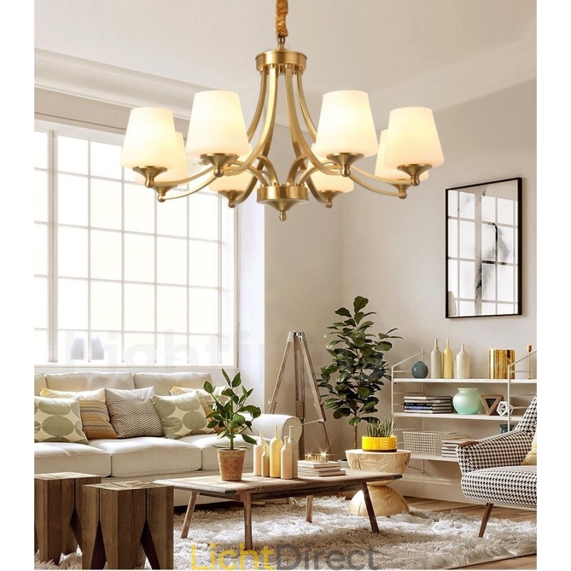 Grote luxe rustieke retro vintage kroonluchter van puur messing met glazen kappen