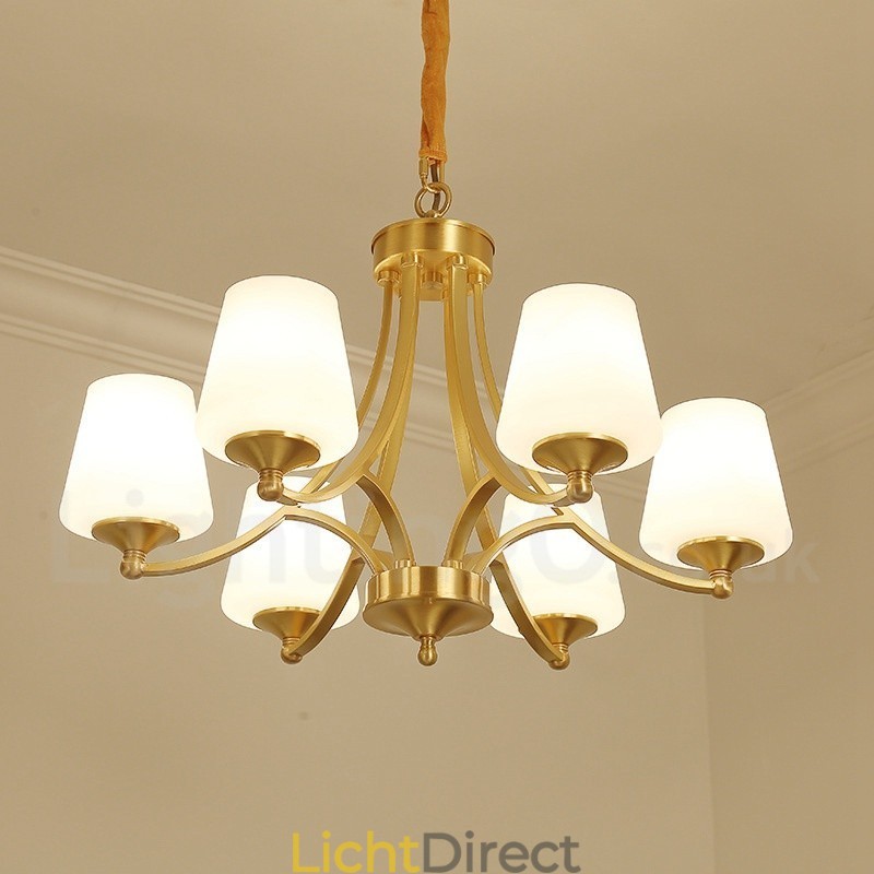 Grote luxe rustieke retro vintage kroonluchter van puur messing met glazen kappen