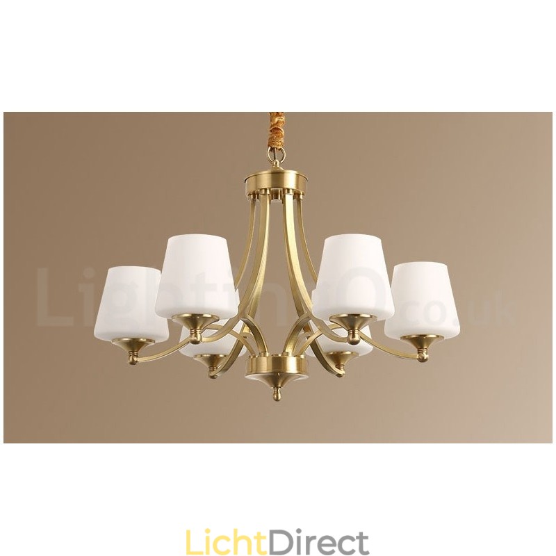Grote luxe rustieke retro vintage kroonluchter van puur messing met glazen kappen