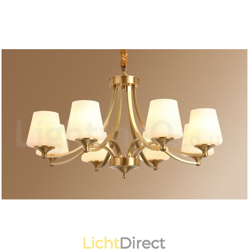 Grote luxe rustieke retro vintage kroonluchter van puur messing met glazen kappen