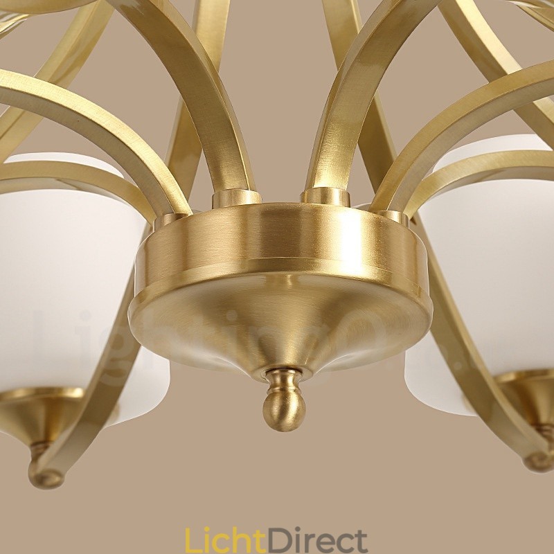 Grote luxe rustieke retro vintage kroonluchter van puur messing met glazen kappen