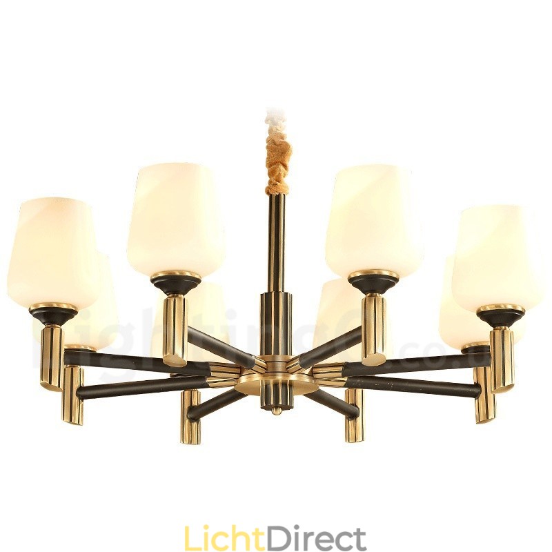 Grote luxe rustieke retro vintage kroonluchter van puur messing met glazen kappen