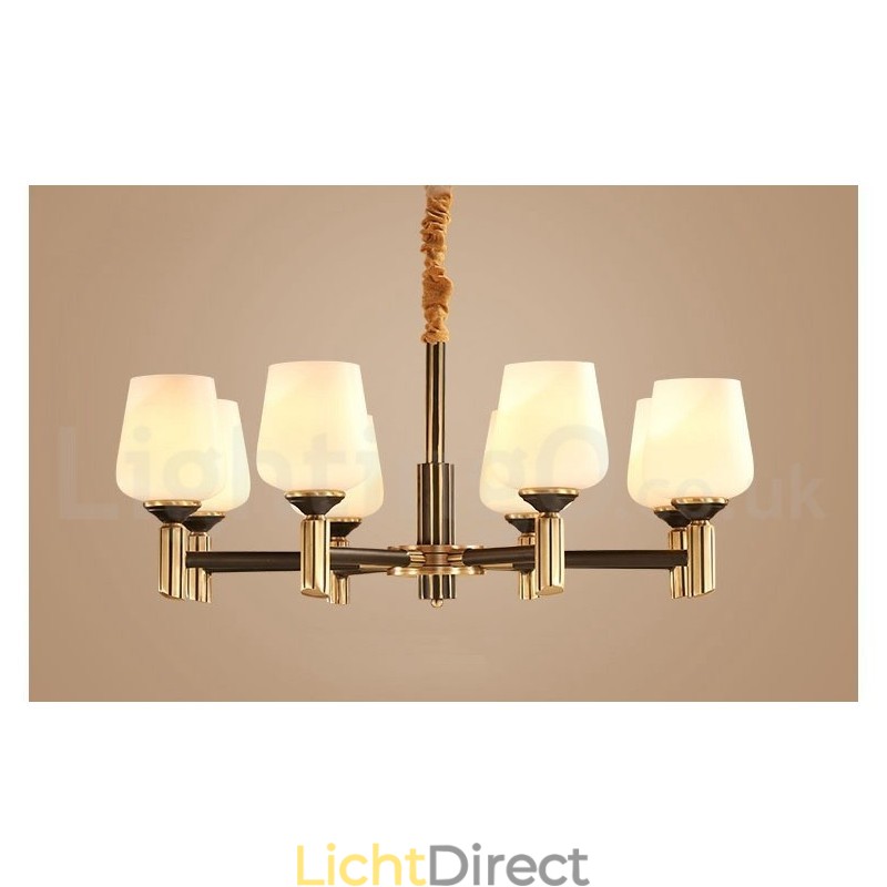 Grote luxe rustieke retro vintage kroonluchter van puur messing met glazen kappen