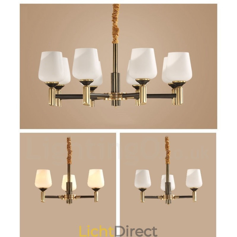 Grote luxe rustieke retro vintage kroonluchter van puur messing met glazen kappen