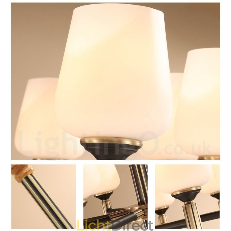 Grote luxe rustieke retro vintage kroonluchter van puur messing met glazen kappen