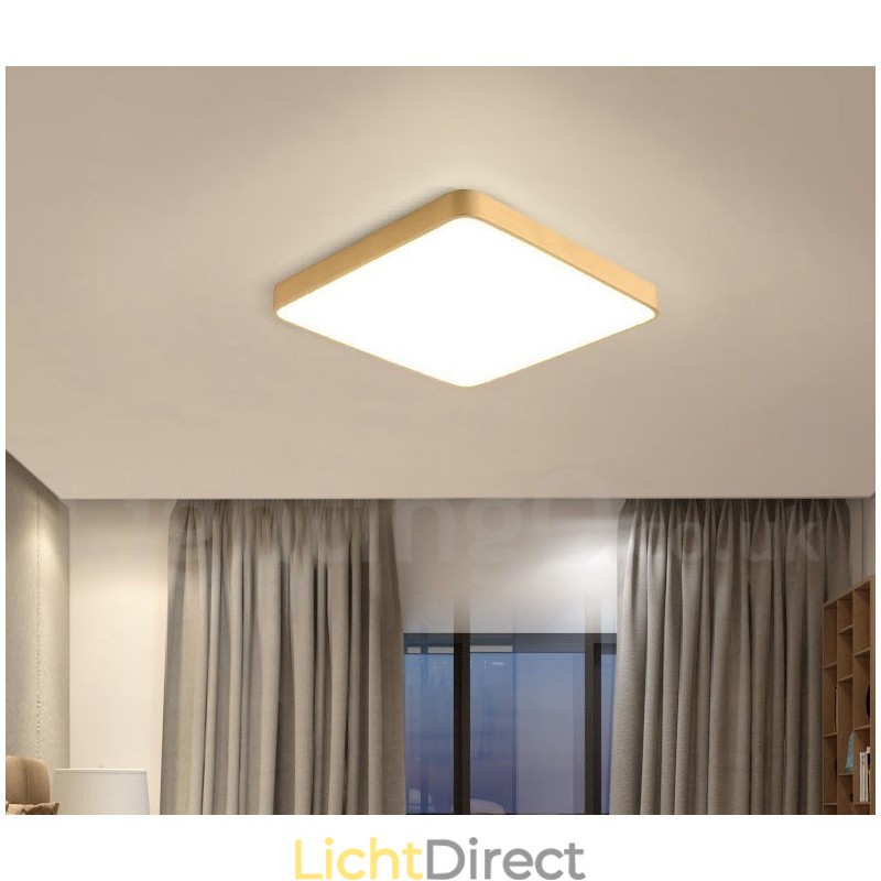Ultradunne vierkante dimbare moderne eigentijdse Scandinavische stijl plafondlampen van messing met acryl kap, kunnen ook als wandlamp worden gebruikt