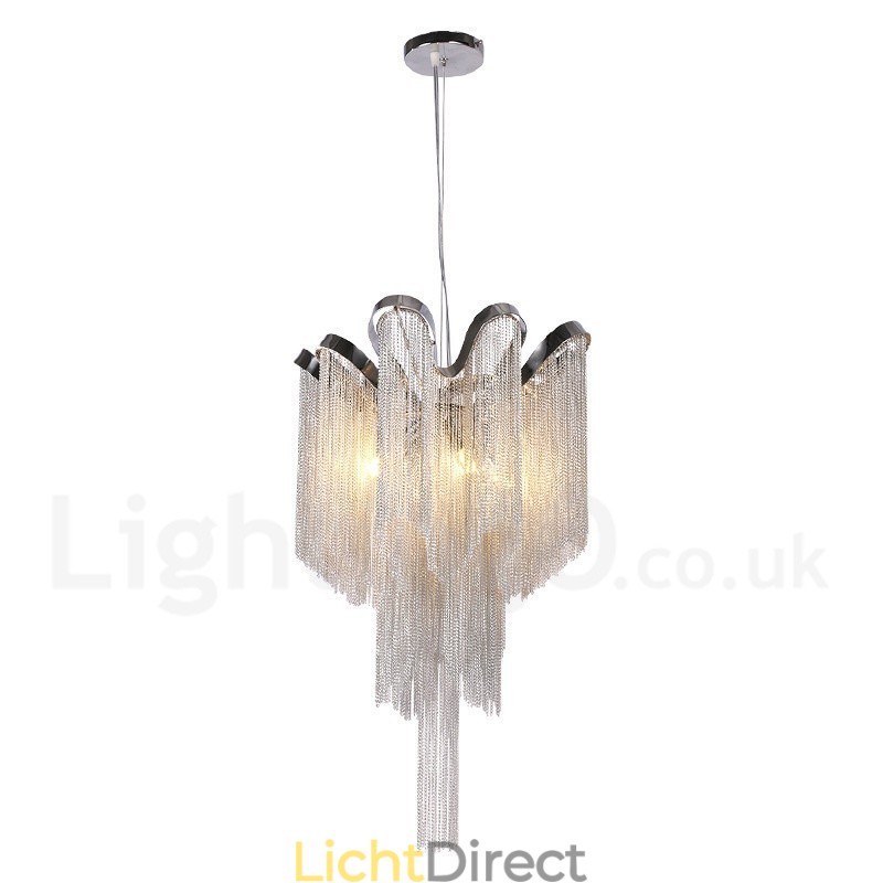 Aluminium kwastjes kroonluchter design hanglamp zilverkleur