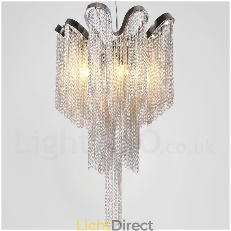 Aluminium kwastjes kroonluchter design hanglamp zilverkleur