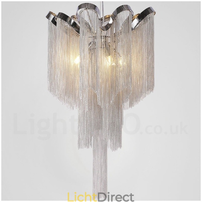 Aluminium kwastjes kroonluchter design hanglamp zilverkleur