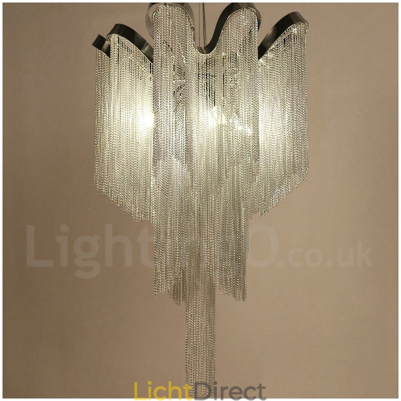 Aluminium kwastjes kroonluchter design hanglamp zilverkleur
