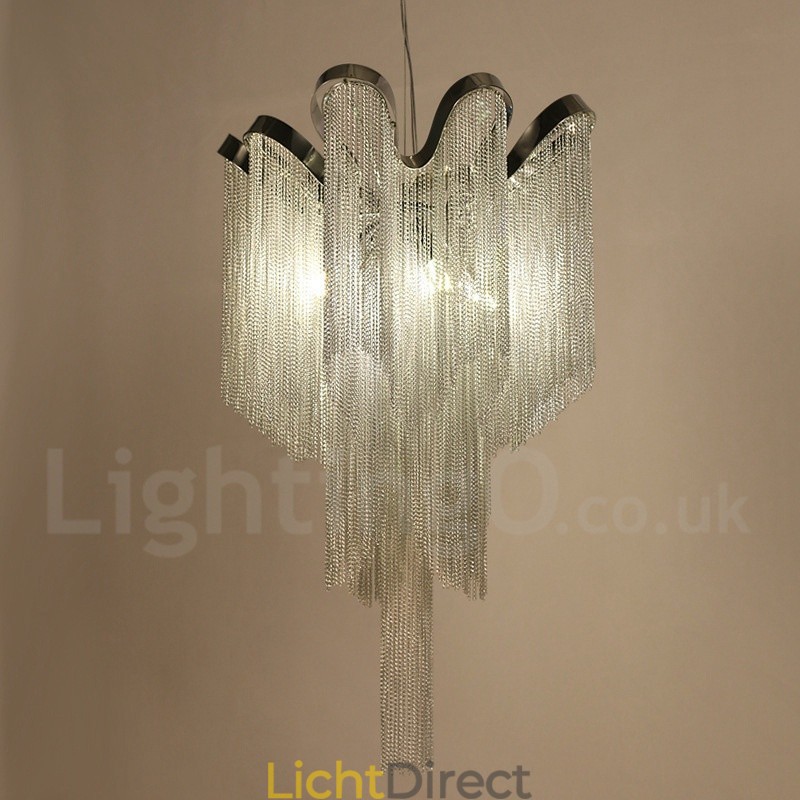 Aluminium kwastjes kroonluchter design hanglamp zilverkleur