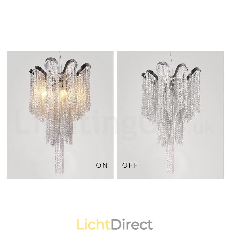 Aluminium kwastjes kroonluchter design hanglamp zilverkleur