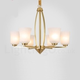6-lichts puur messing grote luxe rustieke retro vintage messing hanglamp met glazen kappen