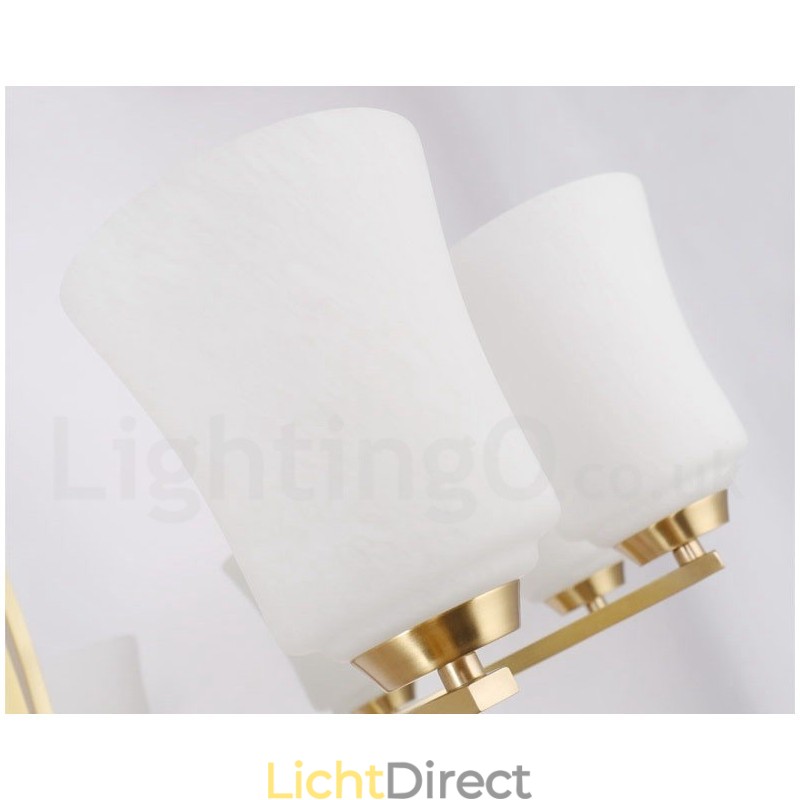 6-lichts puur messing grote luxe rustieke retro vintage messing hanglamp met glazen kappen