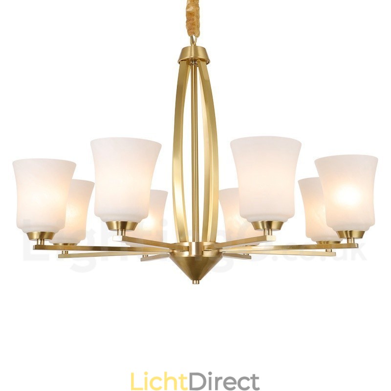 8 Lichts Pure Messing Grote Luxe Rustieke Retro Vintage Messing Hangende Kroonluchter met Glazen Kapjes