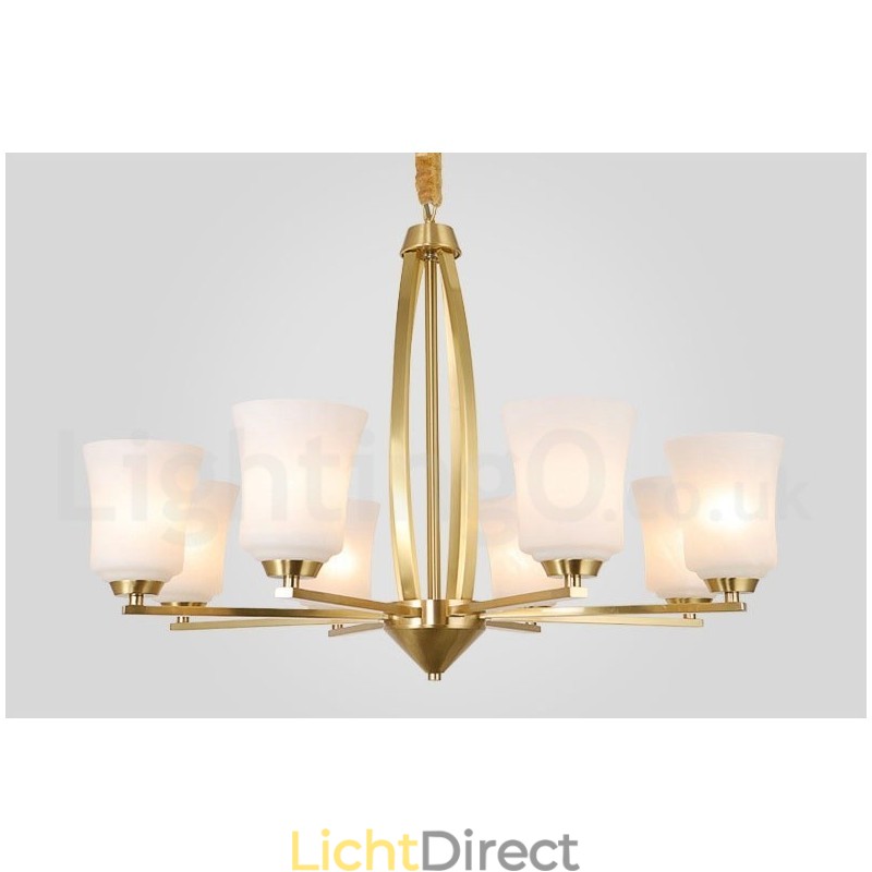 8 Lichts Pure Messing Grote Luxe Rustieke Retro Vintage Messing Hangende Kroonluchter met Glazen Kapjes