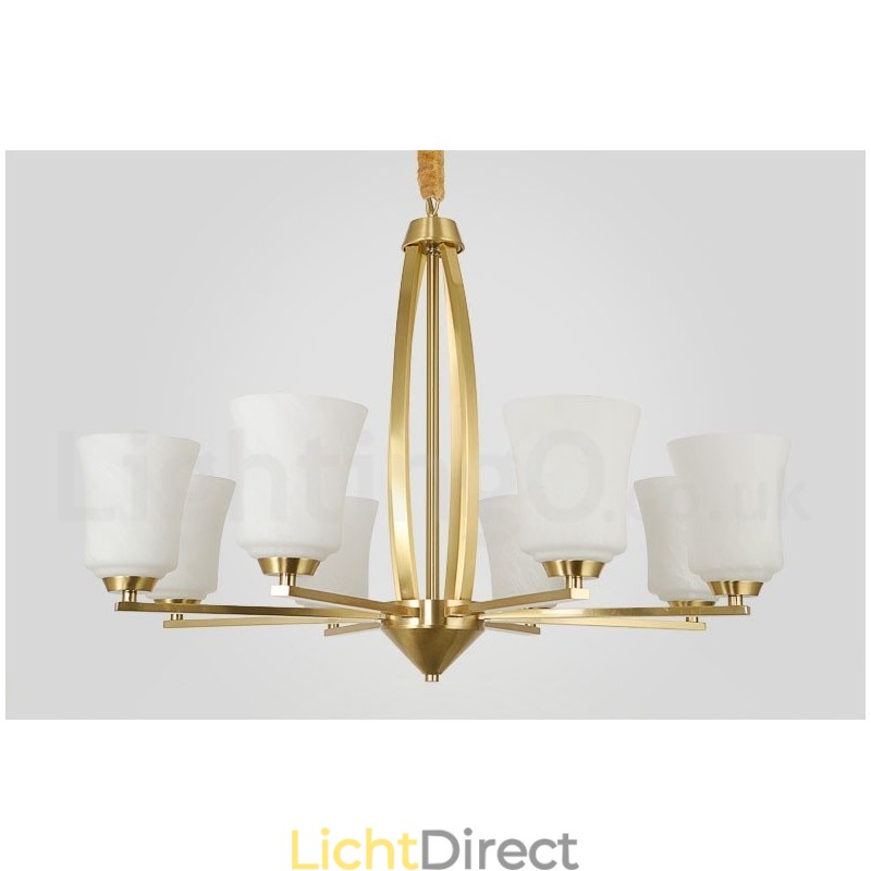 8 Lichts Pure Messing Grote Luxe Rustieke Retro Vintage Messing Hangende Kroonluchter met Glazen Kapjes