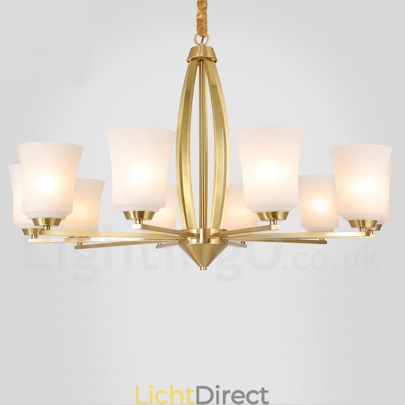 Retro Vintage Messing Hangende Kroonluchter met Glazen Kapjes