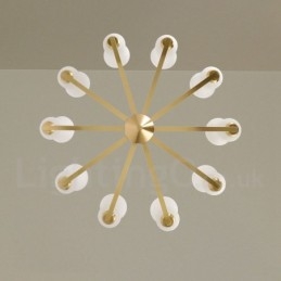 Retro Vintage Messing Hangende Kroonluchter met Glazen Kapjes