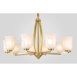 Retro Vintage Messing Hangende Kroonluchter met Glazen Kapjes