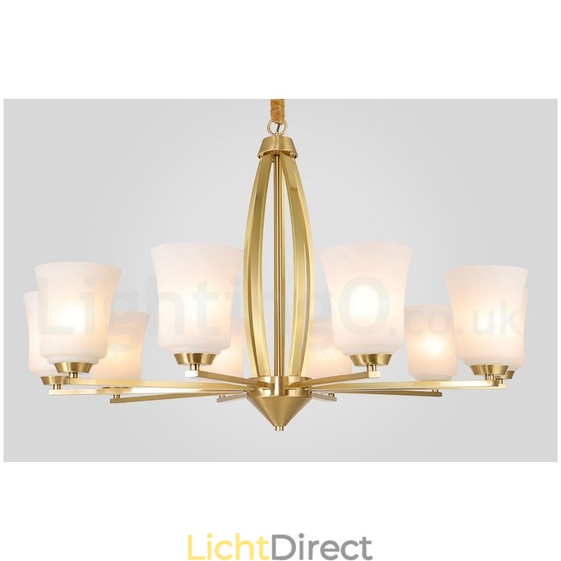 Retro Vintage Messing Hangende Kroonluchter met Glazen Kapjes