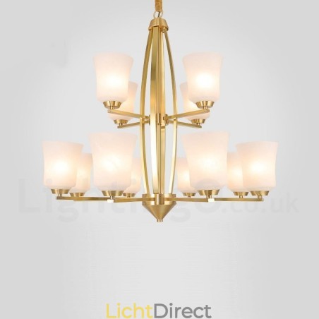 12 Lichts Pure Messing Grote Luxe Rustieke Retro Vintage Messing Hangende Kroonluchter met Glazen Kapjes 12 Lichts Pure Messing Grote Luxe Rustieke Retro Vintage Messing Hangende Kroonluchter met Glazen Kapjes