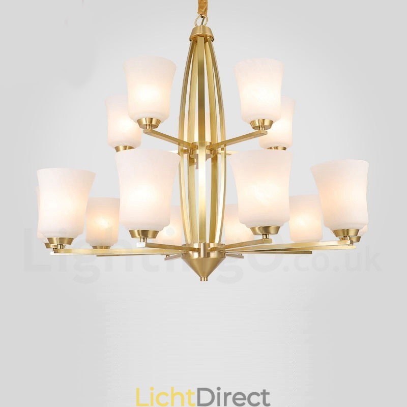 15 Lichts Pure Messing Grote Luxe Rustieke Retro Vintage Messing Hangende Kroonluchter met Glazen Kapjes