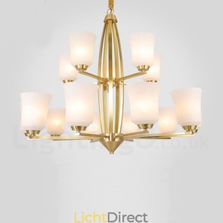 15 Lichts Pure Messing Grote Luxe Rustieke Retro Vintage Messing Hangende Kroonluchter met Glazen Kapjes 15 Lichts Pure Messing Grote Luxe Rustieke Retro Vintage Messing Hangende Kroonluchter met Glazen Kapjes
