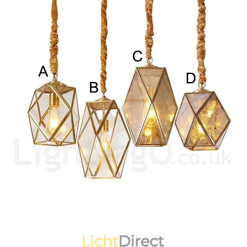 Puur messing rustieke lodge hanglamp in Scandinavische stijl met glazen kap