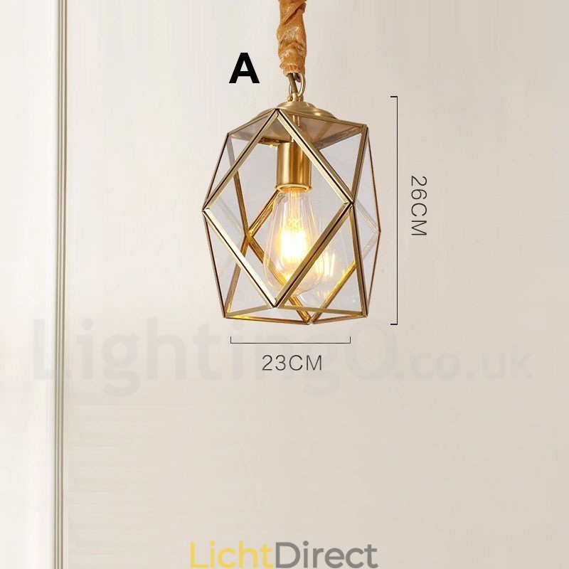 Puur messing rustieke lodge hanglamp in Scandinavische stijl met glazen kap
