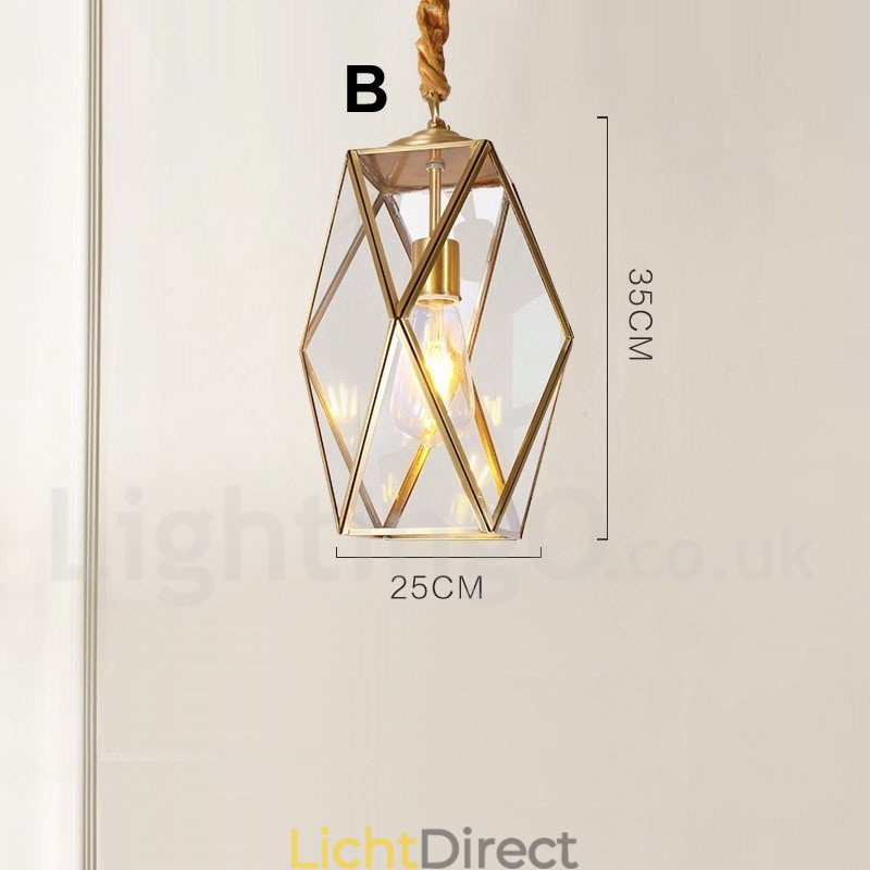 Puur messing rustieke lodge hanglamp in Scandinavische stijl met glazen kap