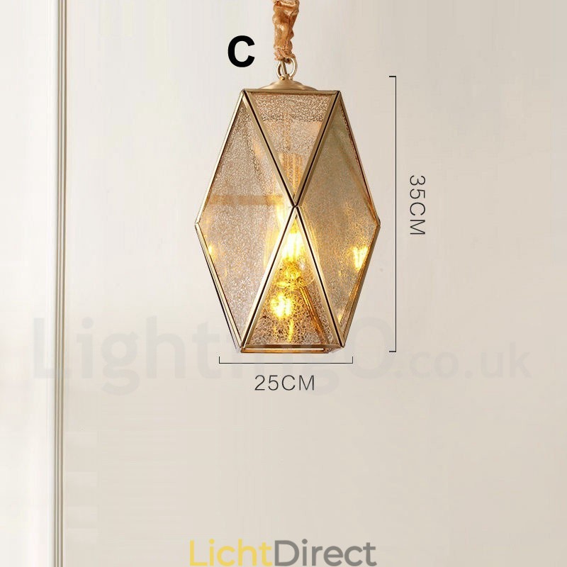 Puur messing rustieke lodge hanglamp in Scandinavische stijl met glazen kap