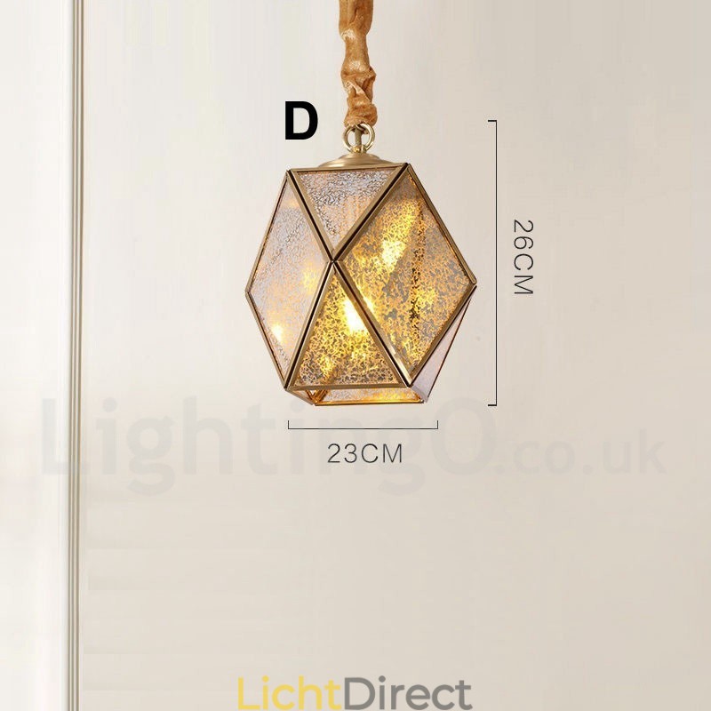 Puur messing rustieke lodge hanglamp in Scandinavische stijl met glazen kap