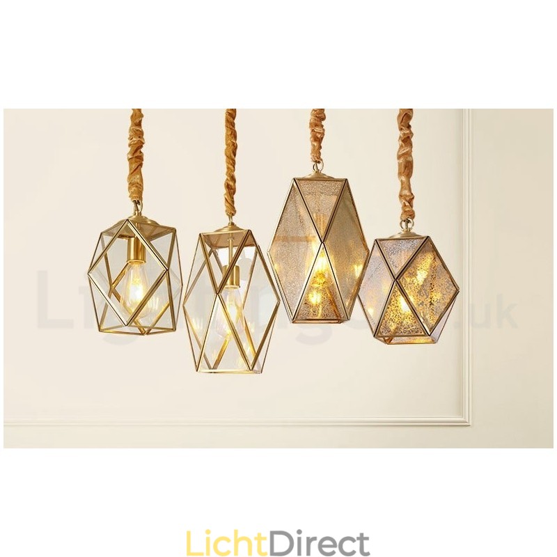 Puur messing rustieke lodge hanglamp in Scandinavische stijl met glazen kap