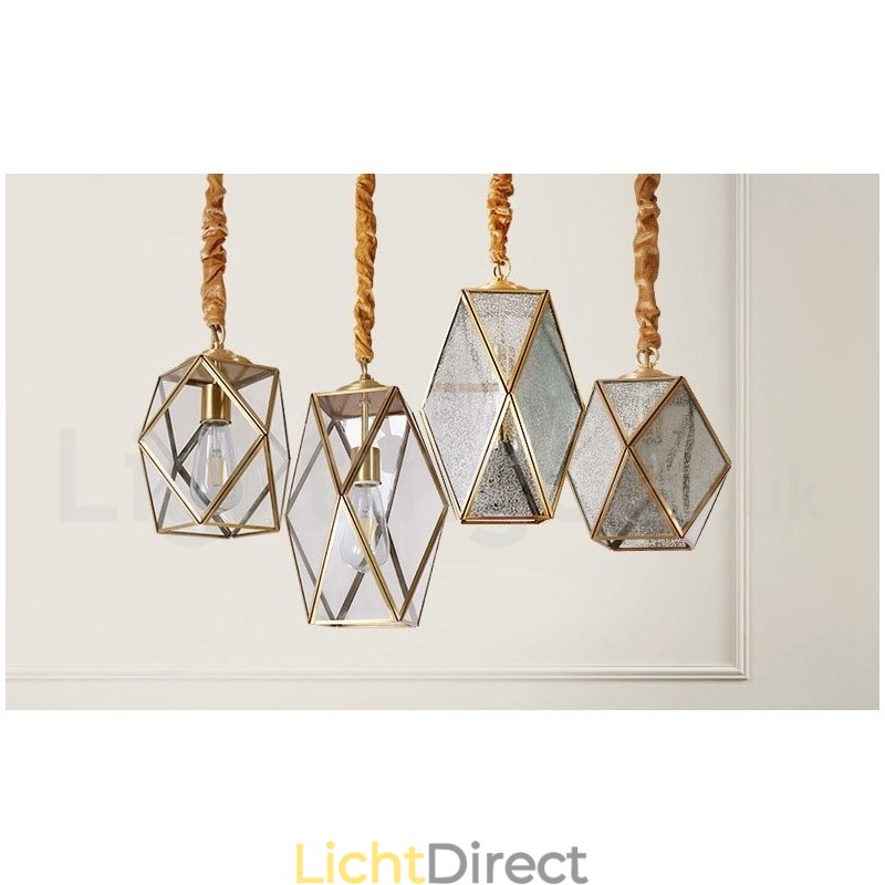 Puur messing rustieke lodge hanglamp in Scandinavische stijl met glazen kap