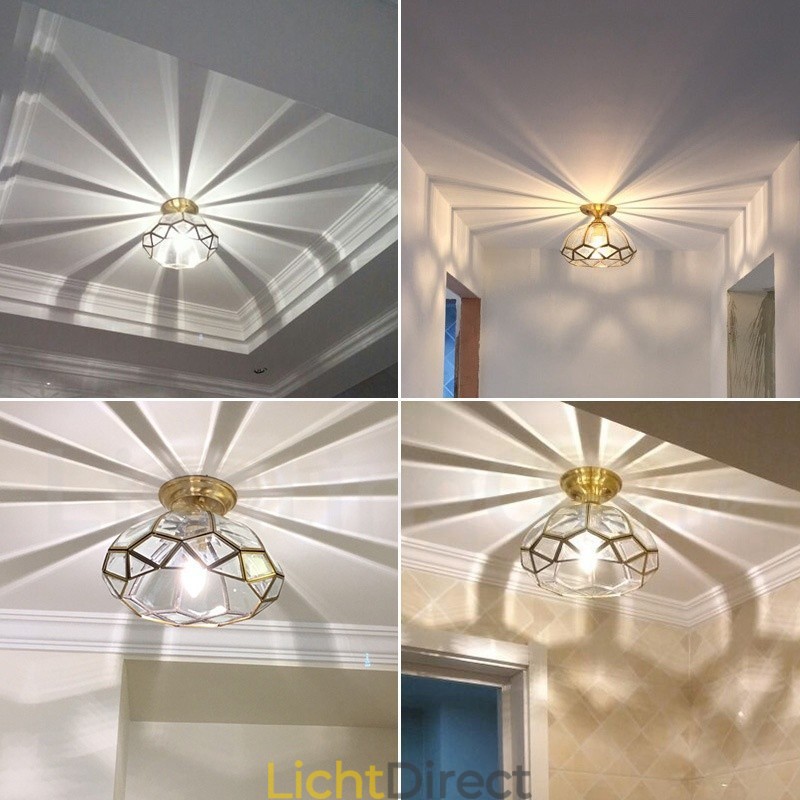 Puur messing rustieke lodge Scandinavische stijl plafondlamp met glazen kap