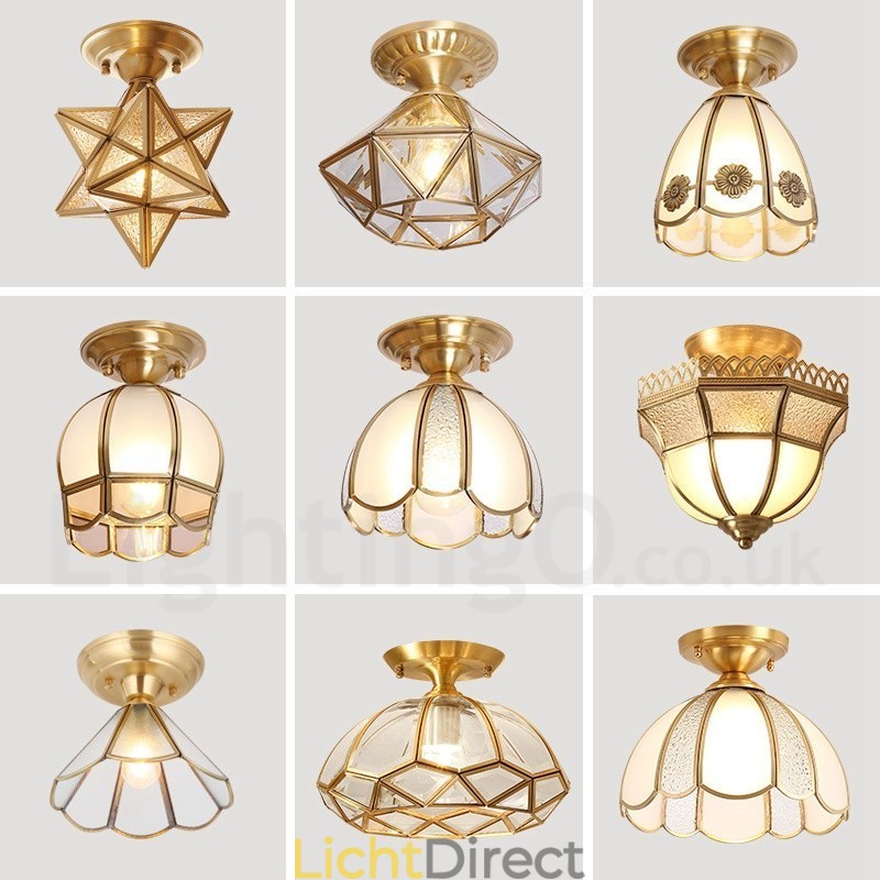 Puur messing rustieke lodge Scandinavische stijl plafondlamp met glazen kap