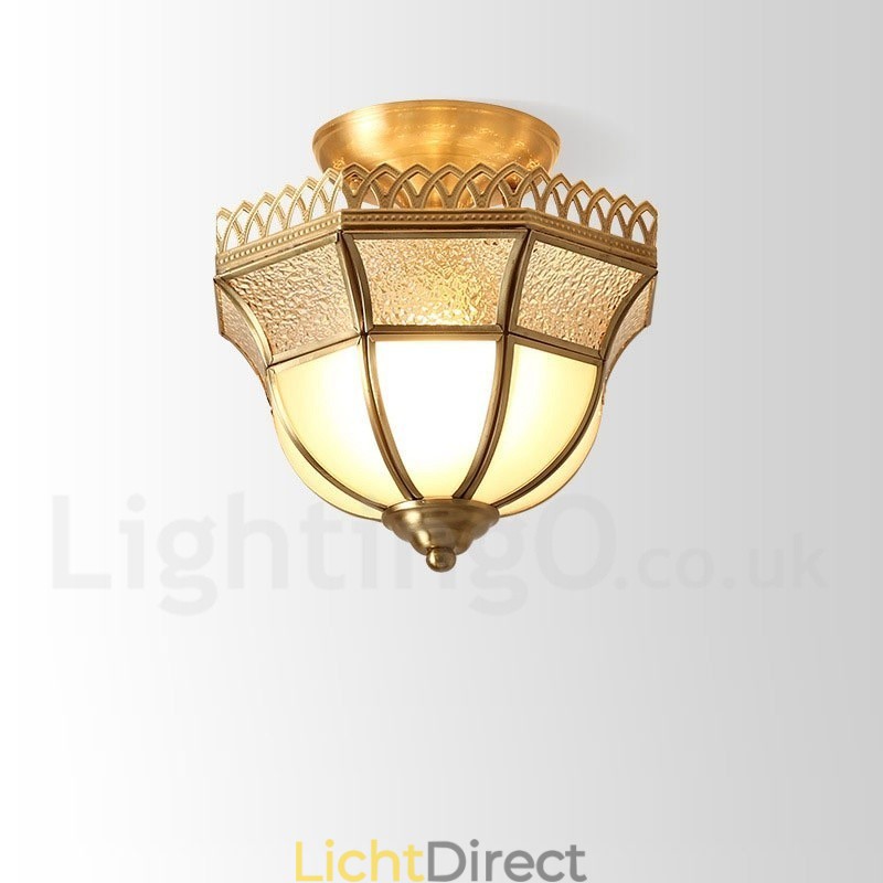 Puur messing rustieke lodge Scandinavische stijl plafondlamp met glazen kap