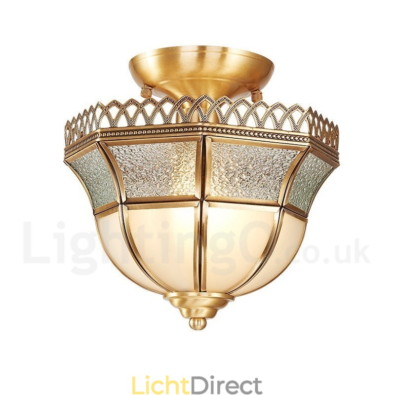 Puur messing rustieke lodge Scandinavische stijl plafondlamp met glazen kap