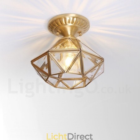Puur messing rustieke lodge Scandinavische stijl plafondlamp met glazen kap Puur messing rustieke lodge Scandinavische stijl plafondlamp met glazen kap