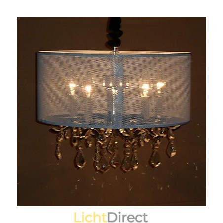 Moderne kristallen hanglamp met 5 lampen en semi-transparante kap