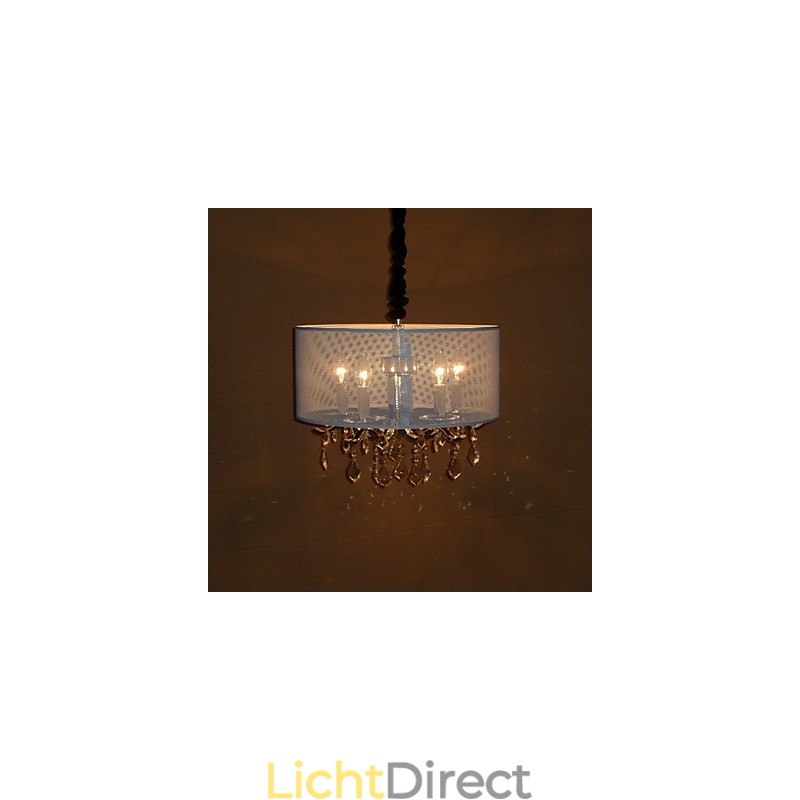 Moderne kristallen hanglamp met 5 lampen en semi-transparante kap