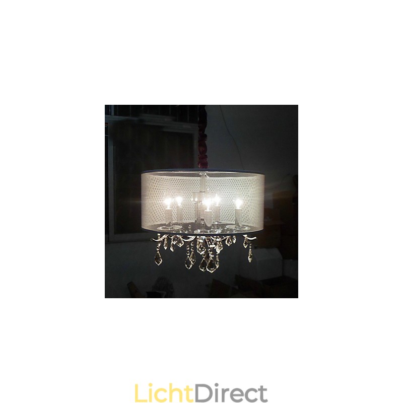 Moderne kristallen hanglamp met 5 lampen en semi-transparante kap