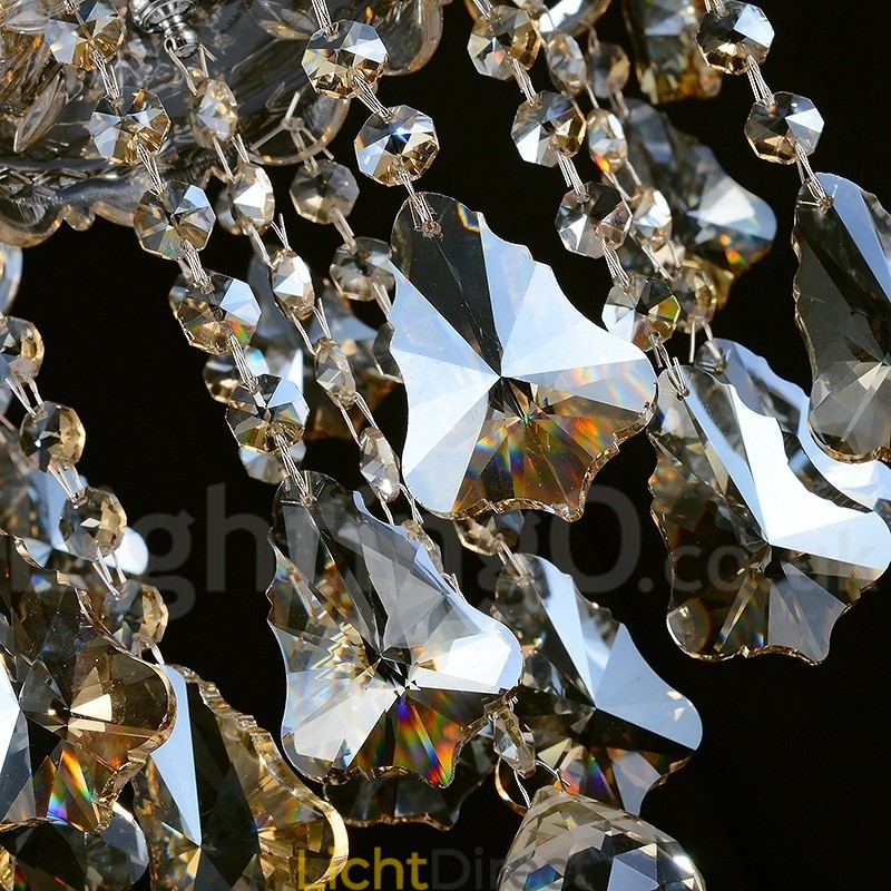 6 lampen retro cognac kleur K9 kristal moderne kroonluchter